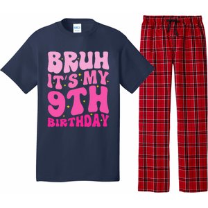 Bruh ItS My 9th Birthday 9 Year Old 9yr Cute Groovy Pink Pajama Set