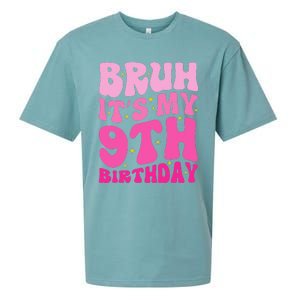 Bruh ItS My 9th Birthday 9 Year Old 9yr Cute Groovy Pink Sueded Cloud Jersey T-Shirt