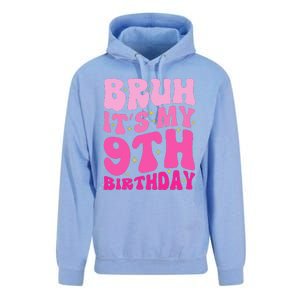 Bruh ItS My 9th Birthday 9 Year Old 9yr Cute Groovy Pink Unisex Surf Hoodie