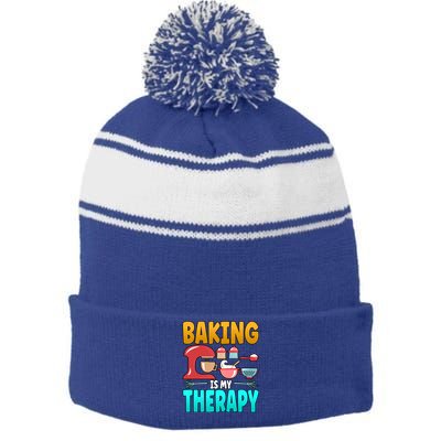 Baking Is My Therapy Cute Gift Stripe Pom Pom Beanie