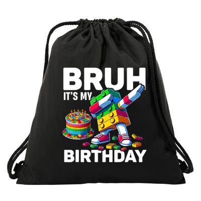 Bruh Its My Birthday Master Builder Dabbing Blocks Bricks Drawstring Bag