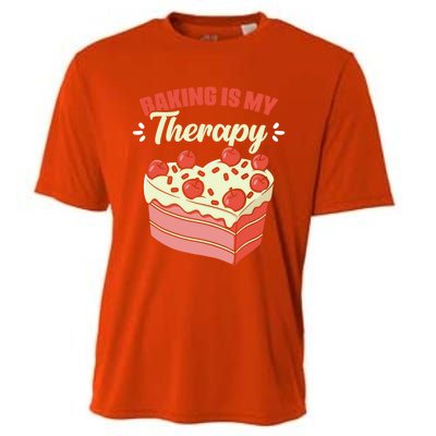 Baking Is My Therapy Cupcake Cookie Pastry Chef Baker Cool Gift Cooling Performance Crew T-Shirt