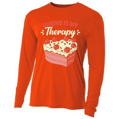 Baking Is My Therapy Cupcake Cookie Pastry Chef Baker Cool Gift Cooling Performance Long Sleeve Crew