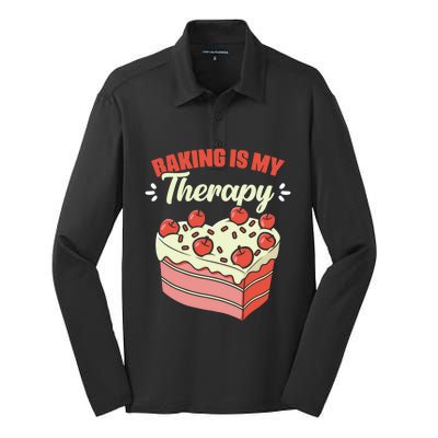 Baking Is My Therapy Cupcake Cookie Pastry Chef Baker Cool Gift Silk Touch Performance Long Sleeve Polo