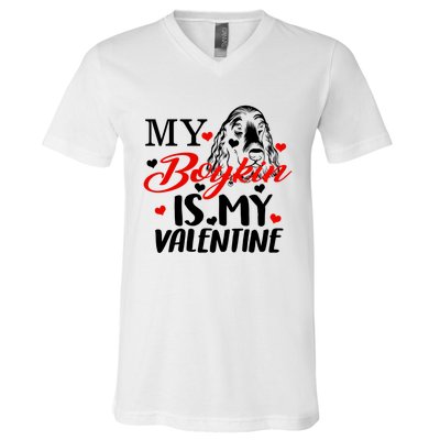 Boykin Is My Valentine Kin Spaniel Dog Mom Hunting Mama Gift V-Neck T-Shirt