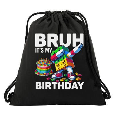 Bruh Its My Birthday Master Builder Dabbing Blocks Bricks Drawstring Bag