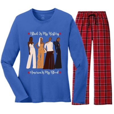 Black Is My History Strong Black Figures Mom Teachers Gift Women's Long Sleeve Flannel Pajama Set 