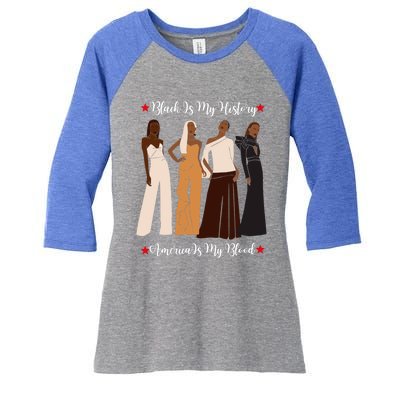 Black Is My History Strong Black Figures Mom Teachers Gift Women's Tri-Blend 3/4-Sleeve Raglan Shirt