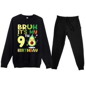 Bruh Its My 9th Birthday Avocado 9 Year Old Party Premium Crewneck Sweatsuit Set