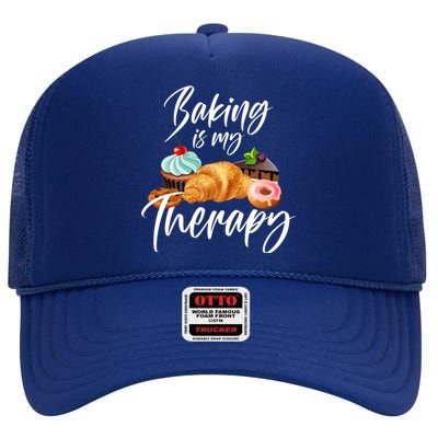 Baking Is My Therapy Gift High Crown Mesh Back Trucker Hat