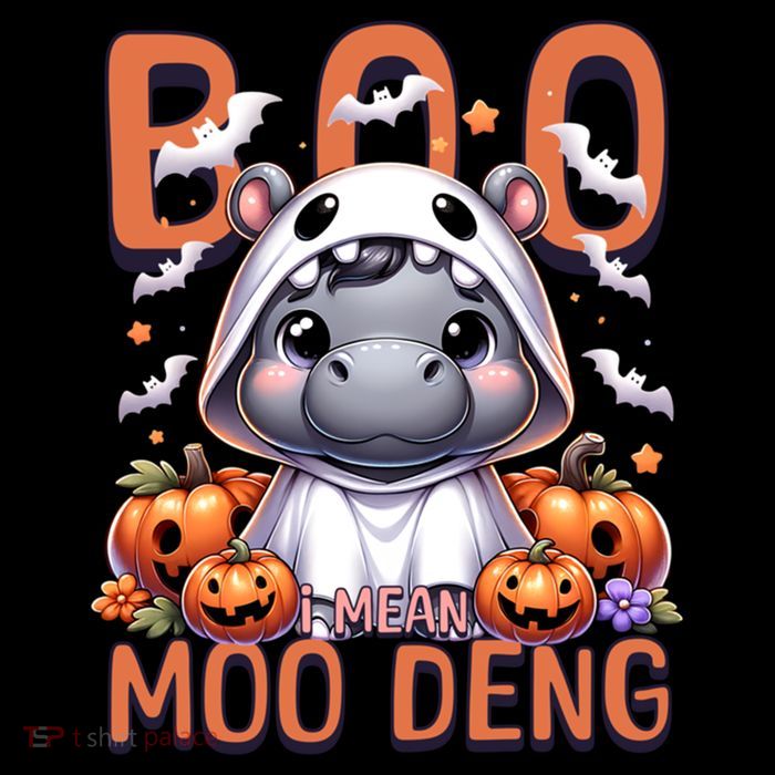 Boo I Mean Moo Deng Halloween Pygmy Hippo Gift Sustainable Bucket Hat