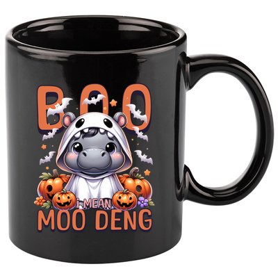 Boo I Mean Moo Deng Halloween Pygmy Hippo Gift 11oz C Handle Ceramic Mug