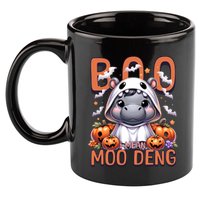 Boo I Mean Moo Deng Halloween Pygmy Hippo Gift 11oz C Handle Ceramic Mug