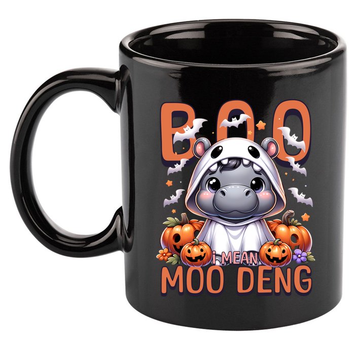 Boo I Mean Moo Deng Halloween Pygmy Hippo Gift 11oz C Handle Ceramic Mug
