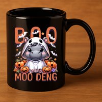 Boo I Mean Moo Deng Halloween Pygmy Hippo Gift 11oz C Handle Ceramic Mug