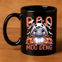 Boo I Mean Moo Deng Halloween Pygmy Hippo Gift 11oz C Handle Ceramic Mug