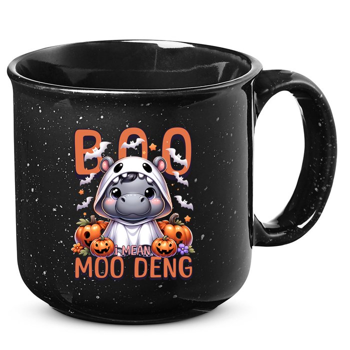 Boo I Mean Moo Deng Halloween Pygmy Hippo Gift 15oz Campfire Ceramic Mug