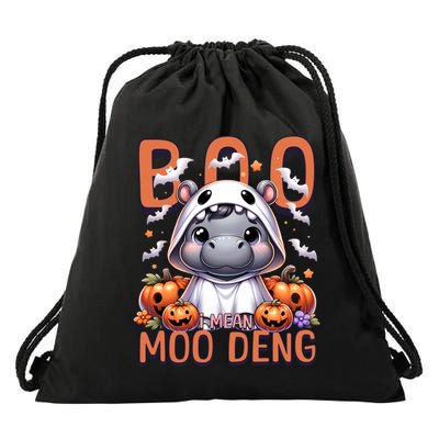 Boo I Mean Moo Deng Halloween Pygmy Hippo Gift Drawstring Bag