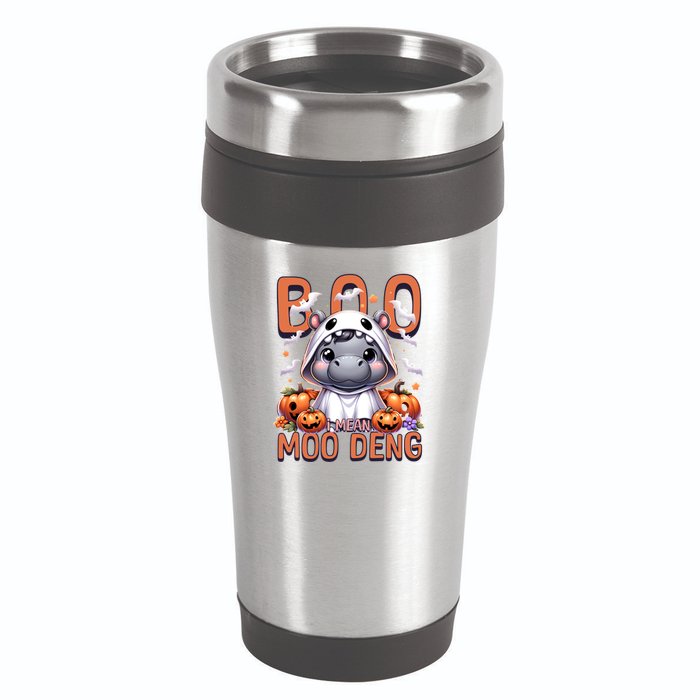 Boo I Mean Moo Deng Halloween Pygmy Hippo Gift 16oz Travel Tumbler
