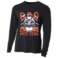 Boo I Mean Moo Deng Halloween Pygmy Hippo Gift Cooling Performance Long Sleeve Crew