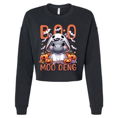 Boo I Mean Moo Deng Halloween Pygmy Hippo Gift Cropped Pullover Crew