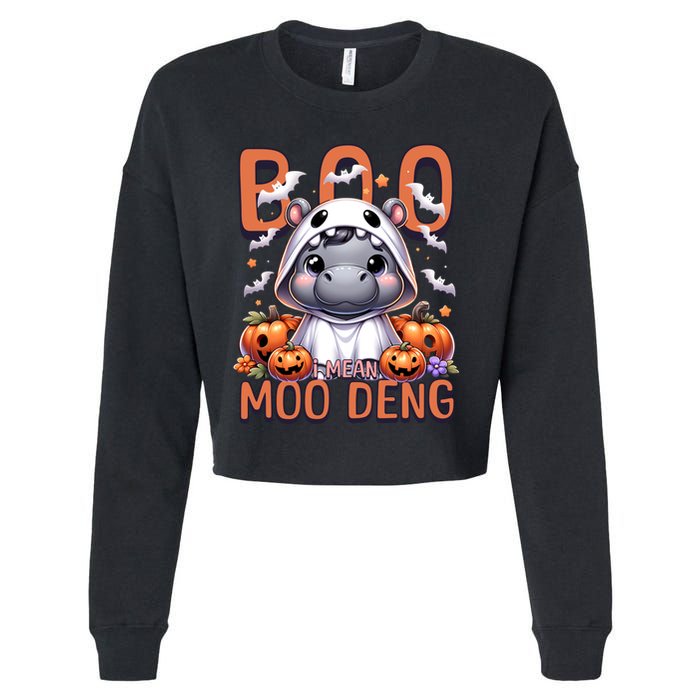 Boo I Mean Moo Deng Halloween Pygmy Hippo Gift Cropped Pullover Crew