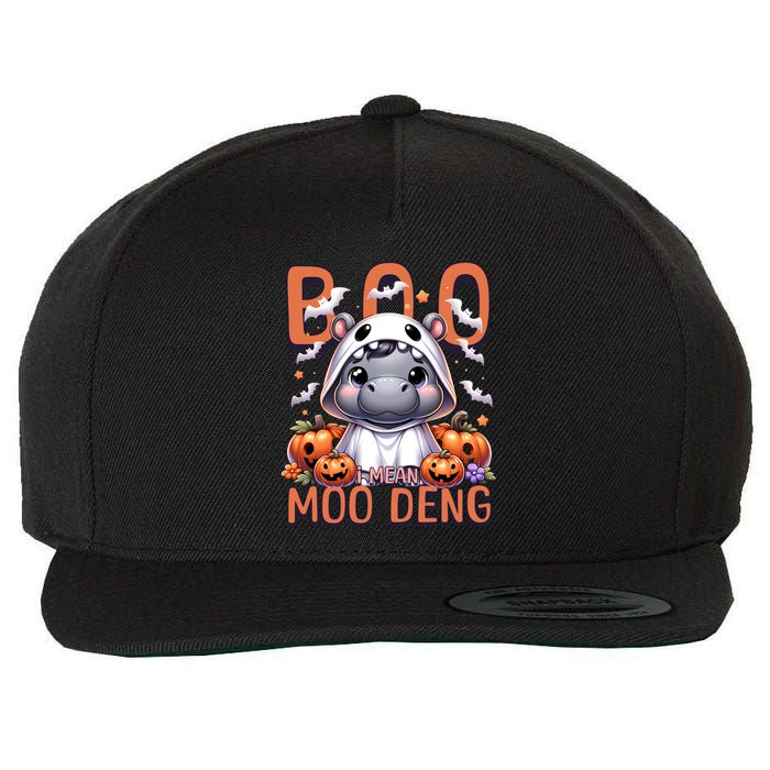 Boo I Mean Moo Deng Halloween Pygmy Hippo Gift Wool Snapback Cap
