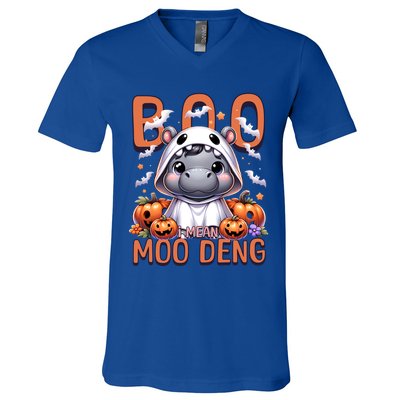 Boo I Mean Moo Deng Halloween Pygmy Hippo Gift V-Neck T-Shirt