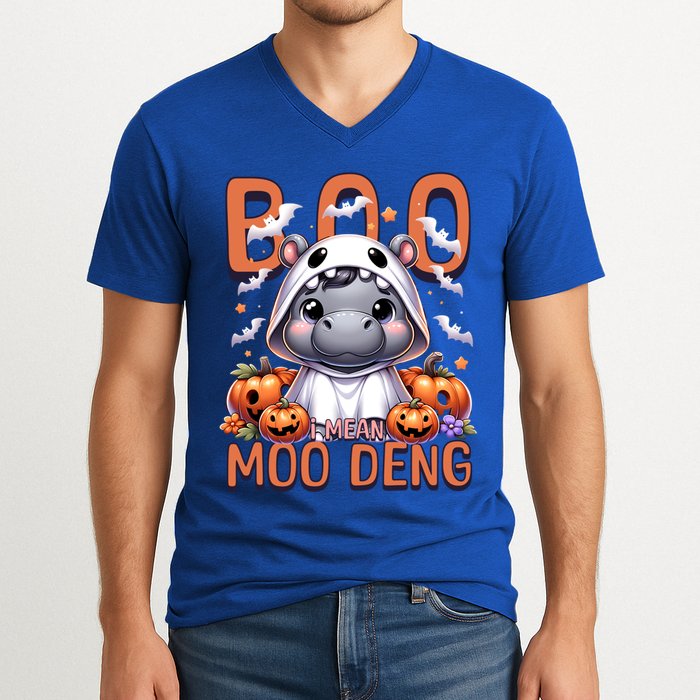 Boo I Mean Moo Deng Halloween Pygmy Hippo Gift V-Neck T-Shirt