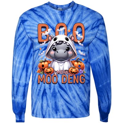 Boo I Mean Moo Deng Halloween Pygmy Hippo Gift Tie-Dye Long Sleeve Shirt