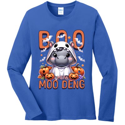 Boo I Mean Moo Deng Halloween Pygmy Hippo Gift Ladies Long Sleeve Shirt