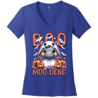 Boo I Mean Moo Deng Halloween Pygmy Hippo Gift Women's V-Neck T-Shirt