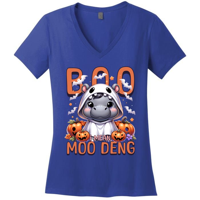 Boo I Mean Moo Deng Halloween Pygmy Hippo Gift Women's V-Neck T-Shirt