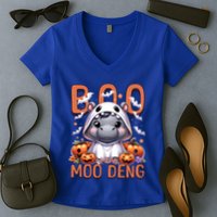 Boo I Mean Moo Deng Halloween Pygmy Hippo Gift Women's V-Neck T-Shirt