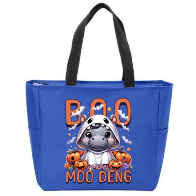 Boo I Mean Moo Deng Halloween Pygmy Hippo Gift Zip Tote Bag