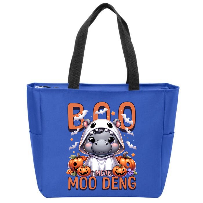 Boo I Mean Moo Deng Halloween Pygmy Hippo Gift Zip Tote Bag