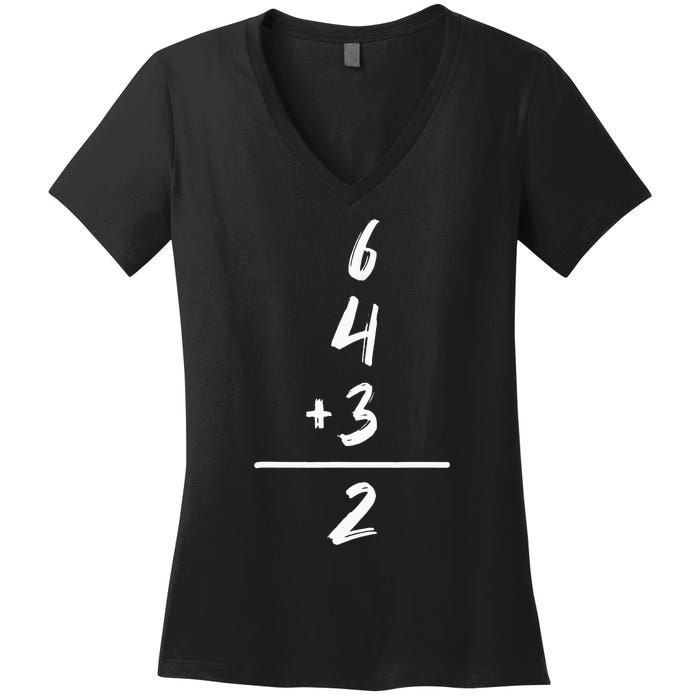 Baseball Inspired Math 6 4 3 2 Double Play Softball Game Women's V-Neck T-Shirt