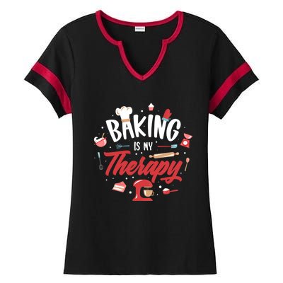 Baking Is My Therapy Gift Ladies Halftime Notch Neck Tee