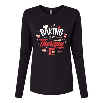 Baking Is My Therapy Gift Womens Cotton Relaxed Long Sleeve T-Shirt