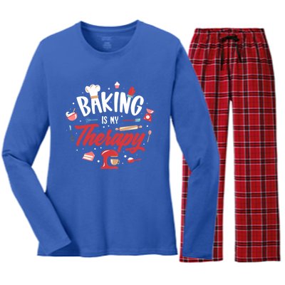 Baking Is My Therapy Gift Women's Long Sleeve Flannel Pajama Set 