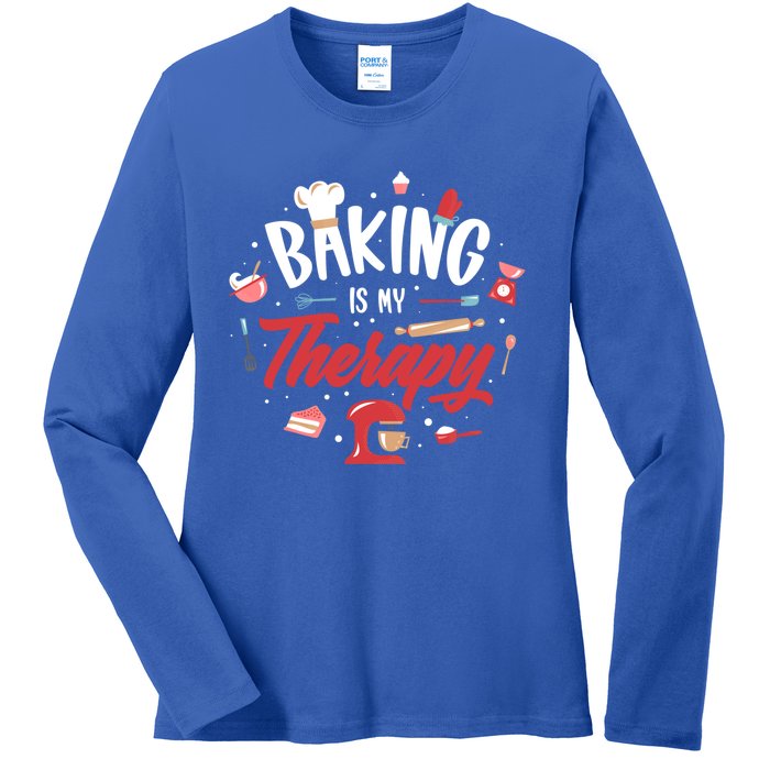 Baking Is My Therapy Gift Ladies Long Sleeve Shirt