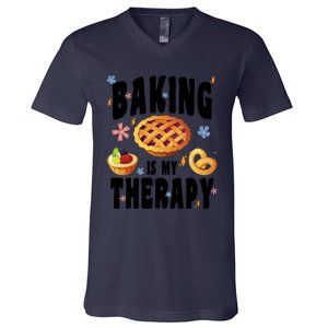 Baking Is My Therapy Cute Top Girls Fun Trendy Fashion Gift V-Neck T-Shirt