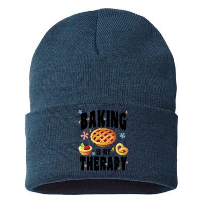 Baking Is My Therapy Cute Top Girls Fun Trendy Fashion Gift Sustainable Knit Beanie