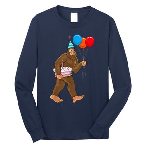 Bigfoot ItS My Birthday Party Hat Balloons Sasquatch Long Sleeve Shirt