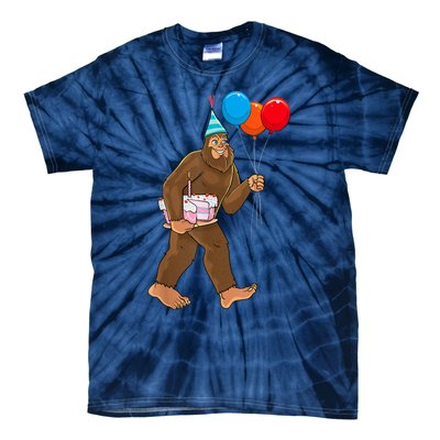 Bigfoot ItS My Birthday Party Hat Balloons Sasquatch Tie-Dye T-Shirt