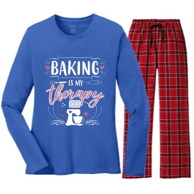 Baking Is My Therapy Meaningful Gift Women's Long Sleeve Flannel Pajama Set 