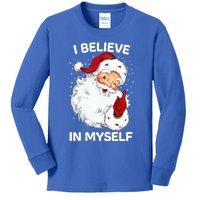 Believe In Myself Ironic Funny Santa Sayings Retro Christmas Cute Gift Kids Long Sleeve Shirt