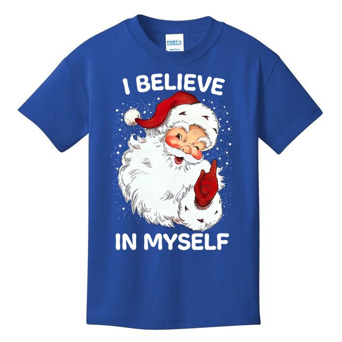 Believe In Myself Ironic Funny Santa Sayings Retro Christmas Cute Gift Kids T-Shirt