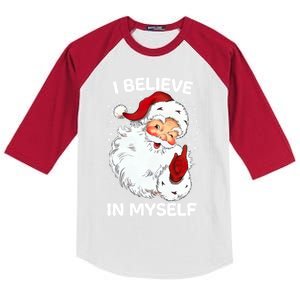 Believe In Myself Ironic Funny Santa Sayings Retro Christmas Cute Gift Kids Colorblock Raglan Jersey