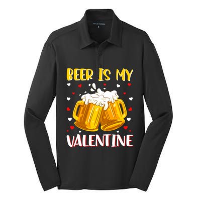 Beer Is My Valentine Valentine's Day Beer Ing Lover Gift Silk Touch Performance Long Sleeve Polo